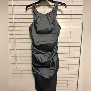 Pretty Metallic Dress with Beaded Detailed Straps